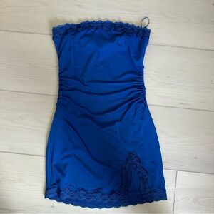 Isabelle’s Cabinet Blue Lace-Trim Strapless Dress